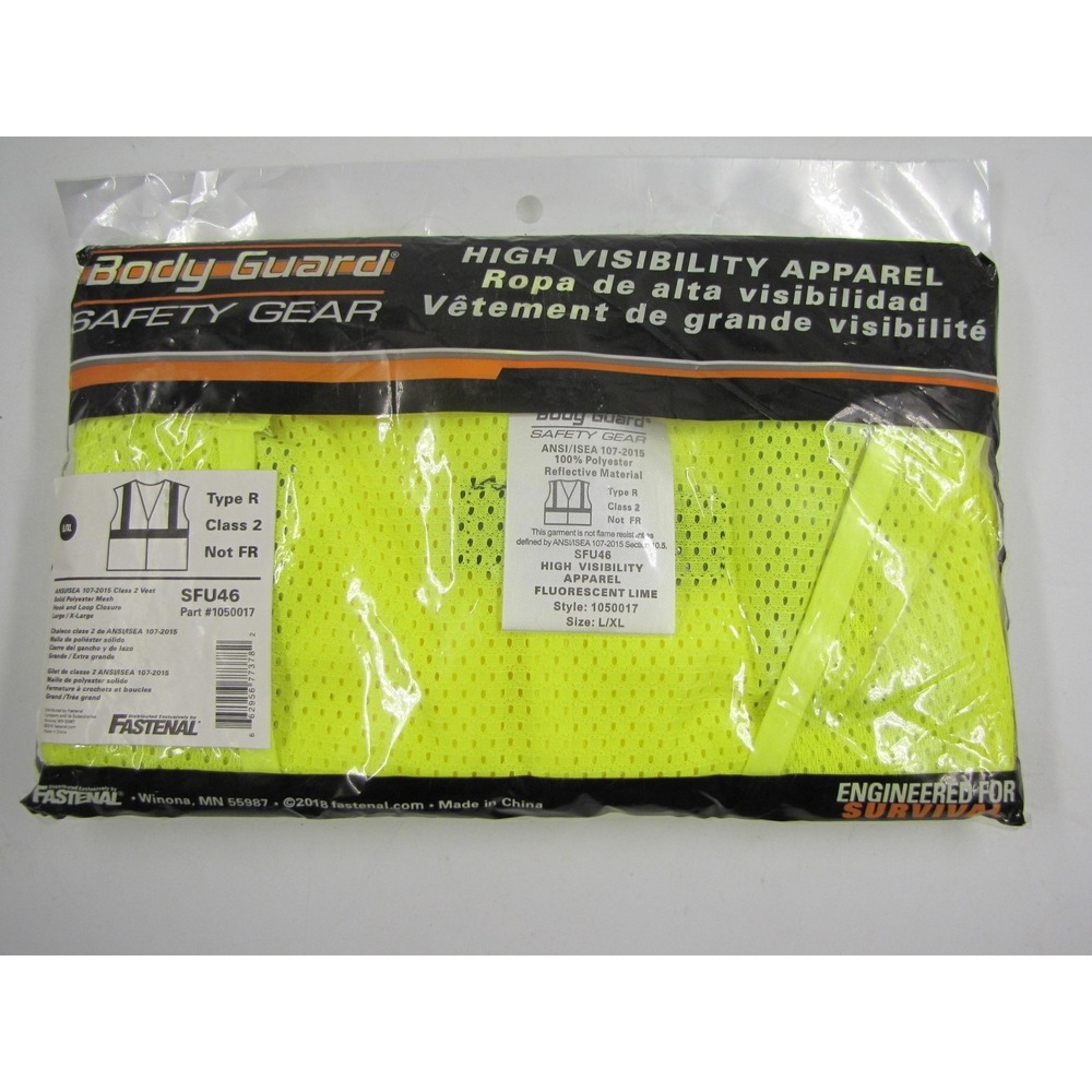 Body Guard Vest Mens XL Fluorescent Lime Mesh Class 2 Hi Vis Safety Gear